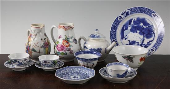 A group of Chinese polychrome and blue and white porcelain, 18th century and later